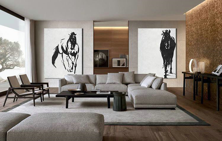Large Contemporary Art Acrylic Painting,Set Of 2 Minimal Painting On Canvas - Hand Paint Large Art